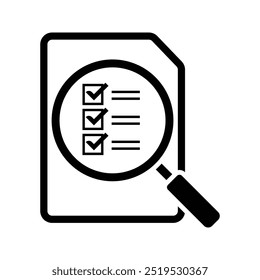 document with checklist and magnifying glass, to do list management icon vector