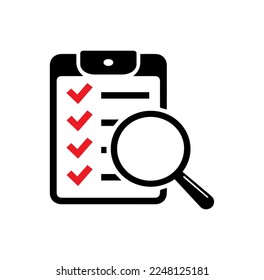 document checklist whith magnifier isolated on white background