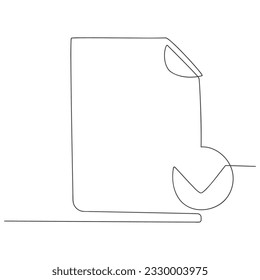 Document with a checkmark. Continuous line drawing. Vector illustration.