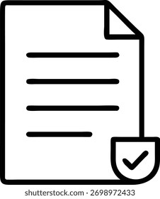 Document with checkmark icon on white background. This vector graphic represents a verified file, approved form, and confirmation. Simple, minimal design for business.