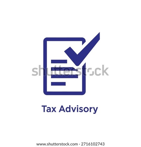 Document with checkmark icon for tax advisory services. Vector graphic representing financial advice and compliance.