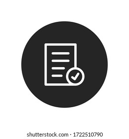 Document with checkmark icon vector. Approved or confirmed file sign