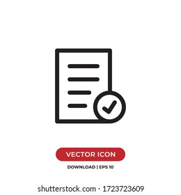 Document with checkmark icon vector. Approved or confirmed file sign