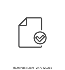 Document with Checkmark line icon. linear style sign for mobile concept and web design. Document file with check mark outline vector icon. Symbol, logo illustration. Vector graphics