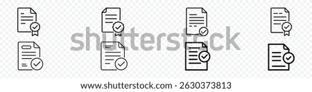 Document with Checkmark and Seal Icon Representing Approved Certification, Verified Record, Legal Validation, Official Authorization, Quality Assurance, Compliance Confirmation, document icon