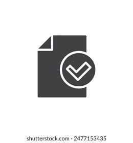 Document with a checkmark vector icon. filled flat sign for mobile concept and web design. Document Approval glyph icon. Symbol, logo illustration. Vector graphics