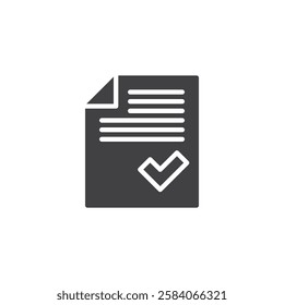 Document with a checkmark vector icon. filled flat sign for mobile concept and web design. Canonical Tag glyph icon. Symbol, logo illustration. Vector graphics