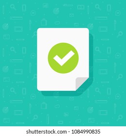 Document and checkmark vector icon, flat cartoon paper doc page with approved tick sign, folded sheet with success or passed verification data, concept or correct form or agreement symbol