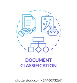 Document classification blue gradient concept icon. Natural language processing. Text recognition. Round shape line illustration. Abstract idea. Graphic design. Easy to use in infographic