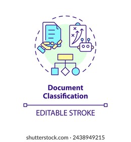 Document classification multi color concept icon. Natural language processing. Text recognition. Round shape line illustration. Abstract idea. Graphic design. Easy to use in infographic, presentation