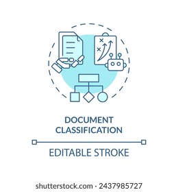 Document classification soft blue concept icon. Natural language processing. Text recognition. Round shape line illustration. Abstract idea. Graphic design. Easy to use in infographic, presentation