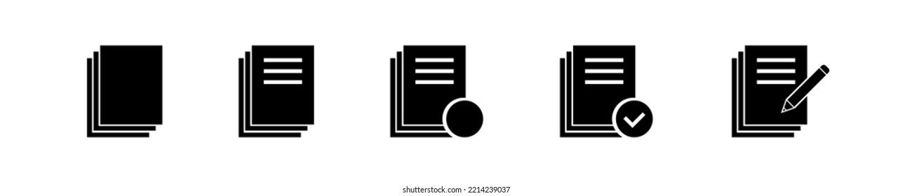 Conjunto de iconos de documento y portapapeles. portapapeles, archivo, oficina y documento. estilo negro - vector de stock.	