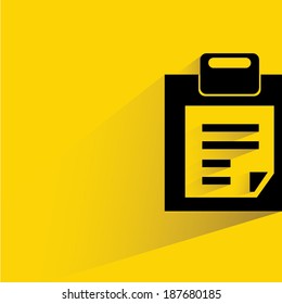 document, clipboard on yellow background, shadow and flat style