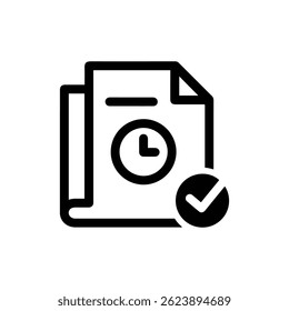 Document with Clock and Check Minimal Black Icon