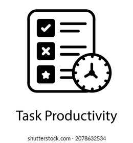 Document with clock denoting glyph icon of task productivity 