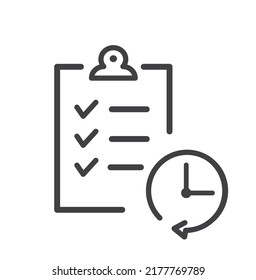 Document with clock, icon outline and linear vector.