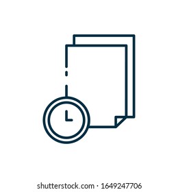Document and clock line style icon design, Data archive storage organize business office and information theme Vector illustration