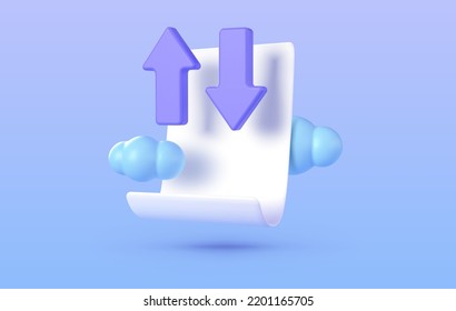 Document cloud 3d in 3d style on purple background. Download document concept design. Cloud icon. Vector design illustration