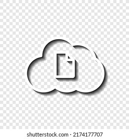 Document, cloud simple icon vector. Flat design. White with shadow on transparent grid.ai