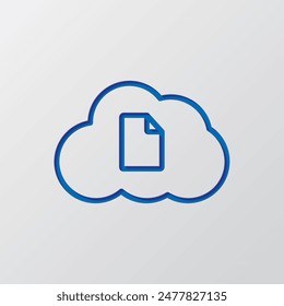 Document, cloud simple icon vector. Flat design. Paper cut design. Cutted blue symbol with shadow. Gray background.ai