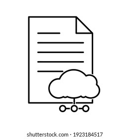 Document with cloud storage symbol flat icon. Pictogram for web. Line stroke. Isolated on white background. Vector eps10
