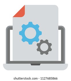 A document with cogs images on laptop screen, web development