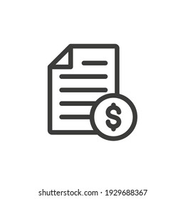 Document With Coin Icon. Contract Or Invoice Vector Icon.