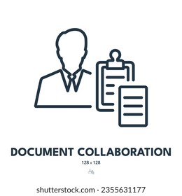 Document Collaboration Icon. Documentation, Paperwork, Teamwork. Editable Stroke. Simple Vector Icon