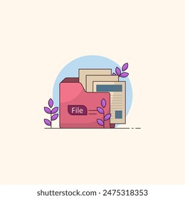 Ilustración de colección de documentos, archivo de archivos de oficina de Vector