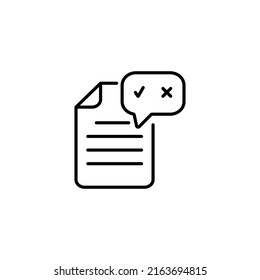 Document with comment sign flat icon. Pictogram for web. Line stroke. Isolated on white background. Vector