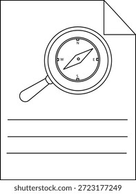 Un documento con un amplificador de brújula y una esquina doblada con líneas para escribir