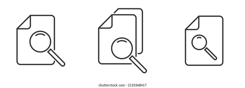 Document compliance risk control icon. Audit symbol. Paper with magnifying glass. Flat vector illustration.