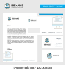 Document in computer Business Letterhead, Envelope and visiting Card Design vector template