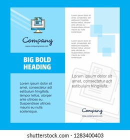 Document in computer Company Brochure Title Page Design. Company profile, annual report, presentations, leaflet Vector Background