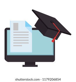 document with computer and hat graduation
