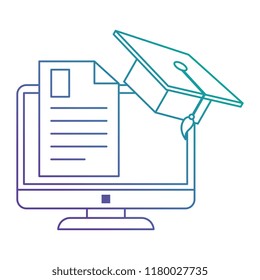 document with computer and hat graduation