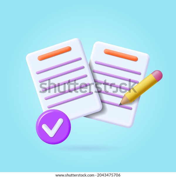 \
Document concept. Agreement, Check information paper, registration\
or login aproove. Copywriting, writing icon. Confirmed or approved\
document. Business icon. 3d vector\
illustration.