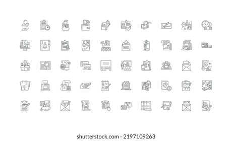 Document concept illustration, linear icons, line signs set, vector collection
