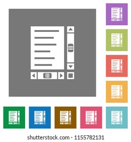 Document with content and scroll bars flat icons on simple color square backgrounds