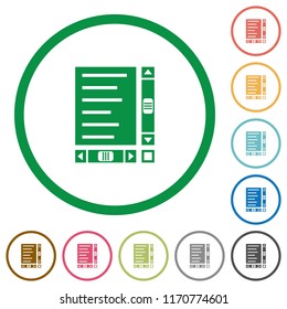 Document with content and scroll bars flat color icons in round outlines on white background