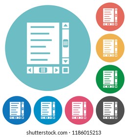 Document with content and scroll bars flat white icons on round color backgrounds