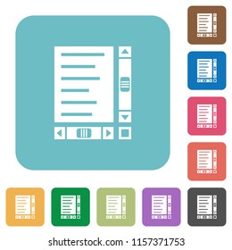 Document with content and scroll bars white flat icons on color rounded square backgrounds