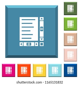 Document with content and scroll bars white icons on edged square buttons in various trendy colors