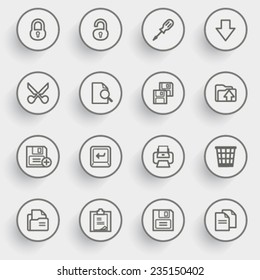 Document contour icons with buttons on gray background.