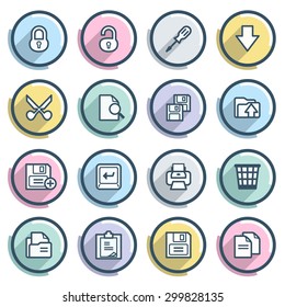 Document contour icons on color buttons. Flat design.