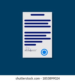 Document contract icon on blue fon in style flat