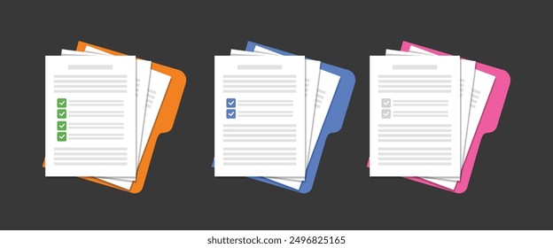 Document. Contract papers. Paper documents. Folder with stamp and text. Stack of agreements document with signature and approval stamp. Concept of paperwork, business documents. Folder, stack papers