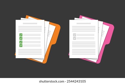 Document. Contract papers. Paper documents. Folder with stamp and text. Stack of agreements document with signature and approval stamp. Concept of paperwork, business documents. Folder, stack papers