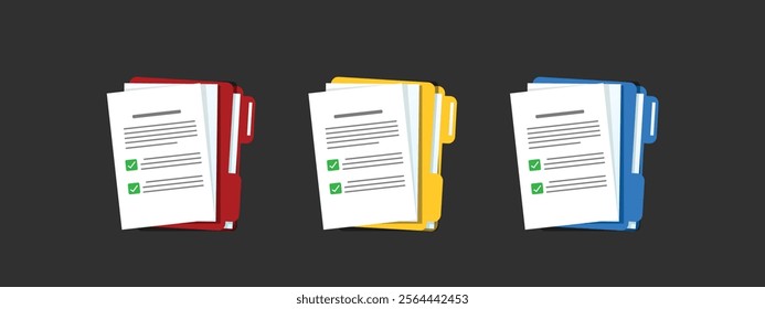 Document. Contract papers. Paper documents. Folder with stamp and text. Stack of agreements document with signature and approval stamp. Concept of paperwork, business documents. Folder, stack papers