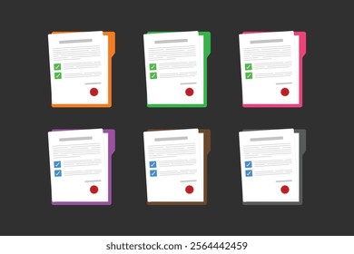 Document. Contract papers. Paper documents. Folder with stamp and text. Stack of agreements document with signature and approval stamp. Concept of paperwork, business documents. Folder, stack papers